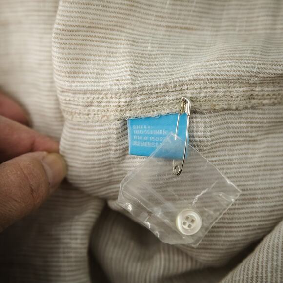 J. McLaughlin Size XS Britt Tan Stripe Collared Button Long Sleeve Linen Top - Picture 4 of 6